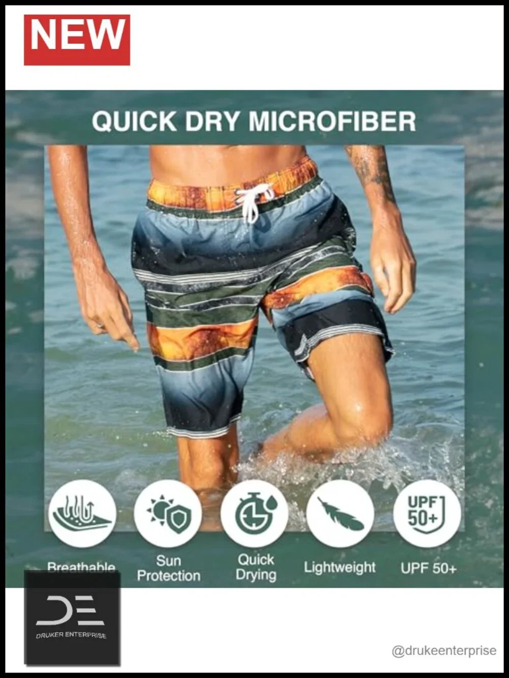 UPF 50+ Quick Dry Microfiber Swim Trunks with Pockets